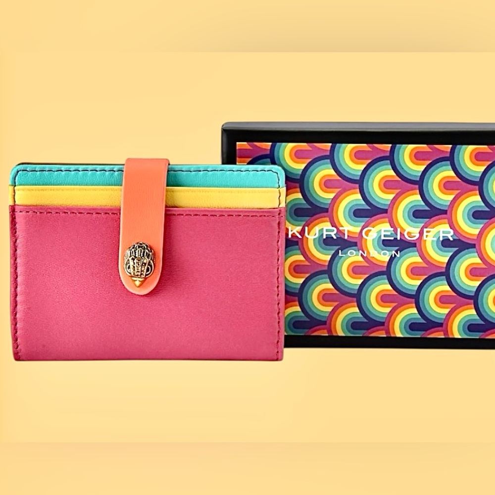 Kurt Geiger NWT Leather Wallet/Card Holder MultiColor SnapCloseCyrstal EagleHead - Picture 4 of 17